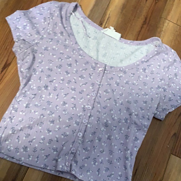 Purple crop top| size M| pink rose - Picture 2 of 4